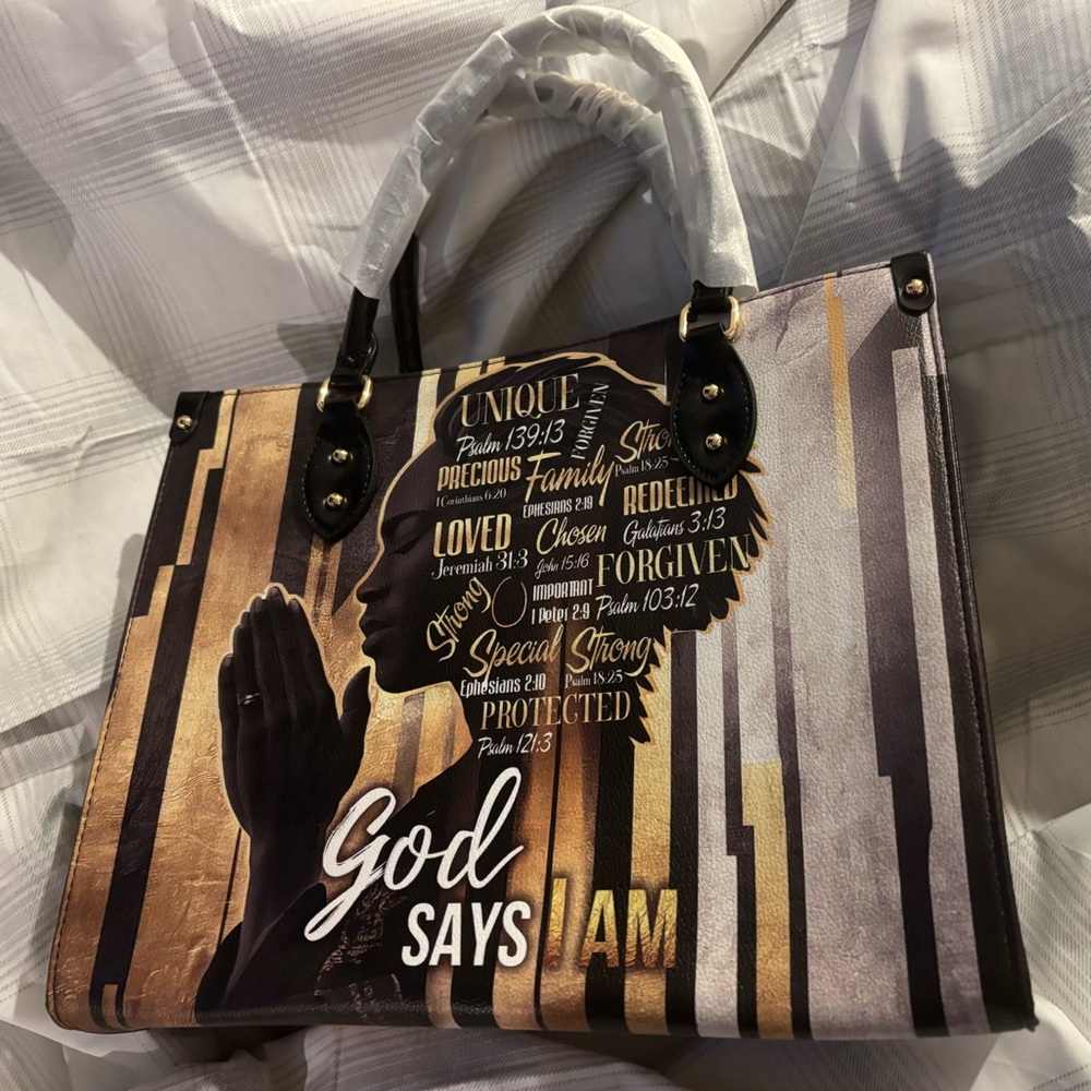 NWOT AFROYLA "AMARA" Vegan Leather Handbag God Says I Am Black And Gold NEW
